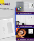 2 Gang White Decorator And Toggle Wall Plate Set, Unbreakable Polycarbonate Construction, Standard Size, Heat And Fade Resistant