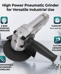 Hulking Five Inch Pneumatic Angle Grinder Dropping 11000 Rpm Of Wild Air Power for cutting, grinding, and polishing.