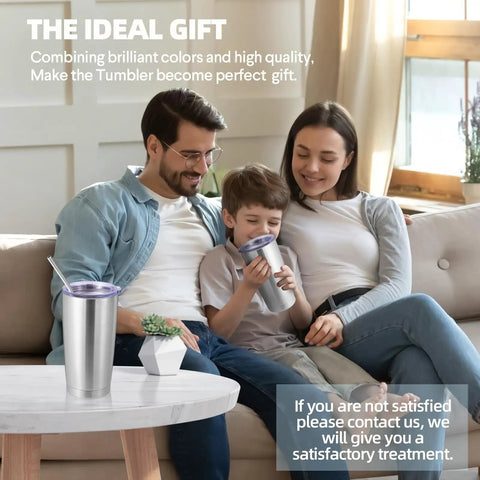 Family enjoying time together holding Top Shelf 20 Oz Stainless Steel Tumbler Bulk 12 Pack Double Wall Vacuum Insulated Travel Coffee Mug.