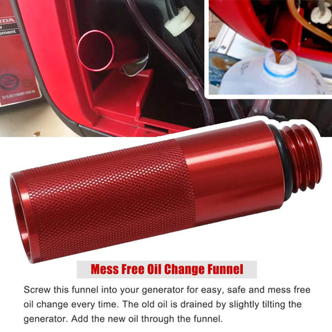 Extended Run Fuel Cap, No Mess Oil Change Funnel And Magnetic Dipstick In Red Aluminum for EU1000i EU2000i EU3000i Handi Generators.