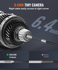 Two Way 180 Degree Articulating Borescope Camera With Light, 6.4mm Tiny Lens, 5 Inch IPS 1080P HD Screen, 8X Zoom, 8 LED Illumination, Snake Endoscope For Automotive And Plumbing Inspections 6.4mm tiny camera and rigid cable