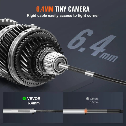 Two Way 180 Degree Articulating Borescope Camera With Light, 6.4mm Tiny Lens, 5 Inch IPS 1080P HD Screen, 8X Zoom, 8 LED Illumination, Snake Endoscope For Automotive And Plumbing Inspections 6.4mm tiny camera and rigid cable