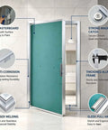 Sturdy Aluminum Alloy Recessed Drywall Access Panel Featuring Slick Flush Mount No Sweat Paint Match Seamless Ceiling Blend Easy Lift Handle in modern bathroom.