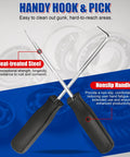Handy hook and pick tools with heat-treated steel and nonslip handle from 14 Piece Snap Ring Pliers Set With Straight And Bent Pliers.
