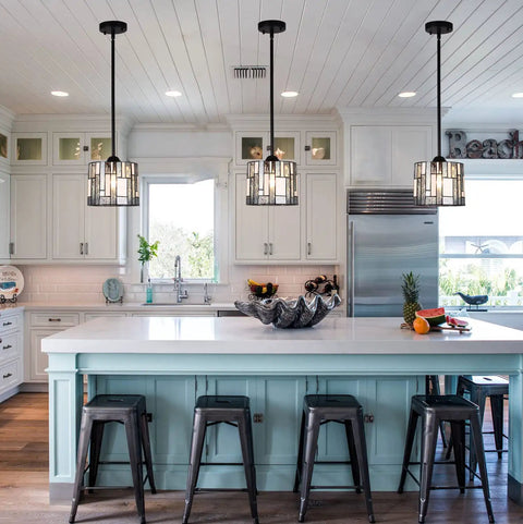 Blue Tiffany Pendant Light Dope 8 Inch Wide Adjustable Hanging Ceiling Lamp With 10 Inch Tubes Over Kitchen Island