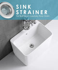 Overhead view of white sink with Mini Stainless Steel Bathroom Drain Strainer Two Pack With Two Point One Seven Inch Diameter