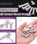 300 Pack Aluminum Rivets Set M4 M5 M6 With 10mm 14mm 20mm 25mm Lengths Brazier Head Solid Aluminum displayed on hand and surface