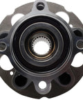 Front view of rear wheel bearing and hub assembly for select Acura and Honda models complete no fuss drop in fit with OEM quality bearings.