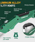 All Metal Utility Knife Retractable Heavy Duty Aluminum Body For Durable Cutting, Locking Blade, Pro Grade Box Cutter For Construction, Carpentry, And DIY Projects, Built To Withstand Drops And Tough Jobs, green body, 220g