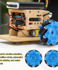 Mecanum wheel set, blue, 52mm ABS rubber omnidirectional wheels for robot cars, 2-pack.