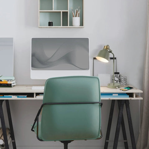 Lofty Industrial 18 Inch Desk Lamp With 2.1 USB Port in Matte Sage Green And Brass Accents on modern desk setup