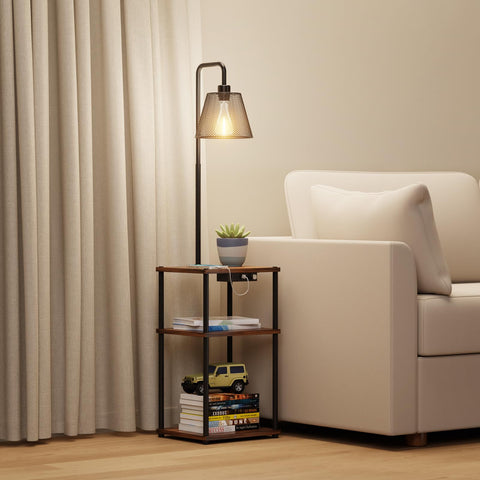 Floor Lamp With Built In Side Table And USB Port And Outlet 2 Pack Modern Bedside Nightstand End Table With Floor Light