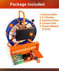 Heavy Duty Sewer Camera Kit For Pipe Inspection 100ft Borescope With Six LEDs 5 Inch IPS Screen 1080P HD Lens 17mm Probe IP68 Waterproof 5000mAh Battery Great For Plumbing Clogs And Drain Troubleshooting package with cable, monitor, and accessories box