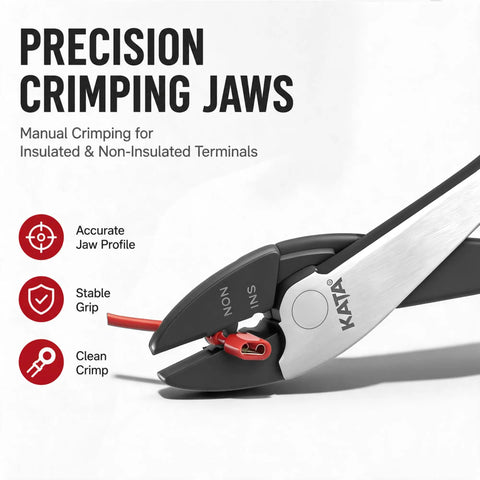 Built Tough Heavy Duty Wire Crimpers And Cutter For 10 To 22 Awg Terminals showing precision crimping jaws and a wire connection.