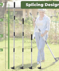 60 Inch Long Handle Weed Puller Tool With Adjustable Lengths From 17 To 60 Inches Heavy Duty 2-In-1 Manual Weed Rake And Garden Hoe In Use