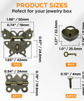 Size details of Retro Engraved Jewelry Box Hinges Hasp Lock Set With Screws Antique Bronze Finish shown with measurements