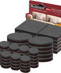 Killer Grip Non Slip Furniture Pads For Hardwood Floors 56 Piece Anti Scratch Floor Protectors selection of various sizes and shapes in black.