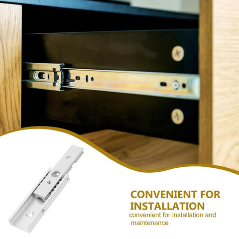 Smooth Drawer Slide Rails For Cabinets And Dressers, Stainless Steel And Light Duty Aluminum 60mm, shown installed in drawer