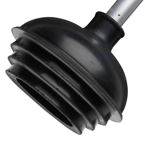 Close-up of patented four-step suction cup on Dual Pack All Angle Toilet Plungers with heavy duty aluminum handles.