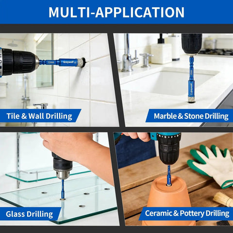 Diamond Tile Drill Bit Set With Hex Shank, 10 Piece Kit For Ceramic, Glass, Porcelain, Marble And Granite in use