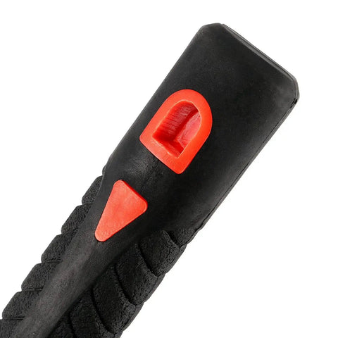 Close-up of fiberglass handle end of 15 Inch Forged Steel Pick Mattock Hoe With Fiberglass Handle For Digging Gardening Camping Prospecting And Construction Work A Beast Weeding Tool Built For Tough Jobs
