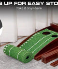 Indoor Putting Green With Automatic Ball Return All In One Golf Mat With Putter Holder Two Golf Balls Marking Tool And Storage Portable Home Office Practice Aid for compact storage in room