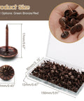 Top Shelf Red Copper Daisy Head Upholstery Tacks, 150 Pack Heavy Duty Thumb Nails For Furniture Repair, size and shape displayed in plastic box.