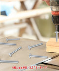 Heavy Duty Truss Head Machine Screws 8 32 X 1 1 4 Inch Zinc Plated Steel Hardware in use with a drill on wood surface.