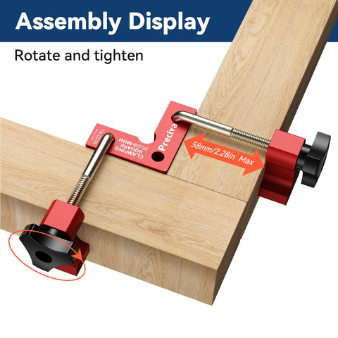 90 Degree Mini Positioning Squares Set of 2 in Red Aluminum Alloy Right Angle Clamps for Picture Frames Cabinets Drawers in use