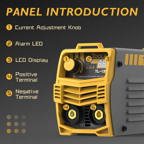 Panel introduction of 135 Amp 110V Mini MMA Arc Welder With Digital Display DC Inverter Portable Workhorse 2 In 1 Welder
