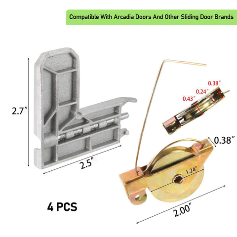 4 Set Sliding Screen Door Roller Replacement Kit with corner inserts and 1.25-inch steel bearings for Arcadia doors