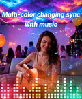 LED Thundercloud Cloud Light With Bluetooth Music Sync creating color atmosphere in party room with guitarist and balloons