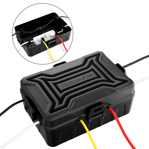 Outdoor Weatherproof Electrical Box With 3 Way Cord Connection Cover And Six Entry Ports Keeps Cables Neat And Safe For Holiday And Landscape Lights Black Durable Weather Seal