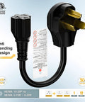 10 30P To 6 20R Dryer Adapter 30 Amp 125 250 Volt Heavy Duty 1 Foot Cord 12 AWG with anti-bending design