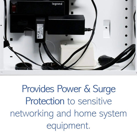 Surge Protected Duplex Power Kit With Tamper Resistant Outlet for enclosures and wall installations, shown in use.