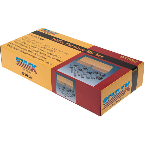 Battle Tested 16 Piece Forstner Drill Bit Set With Wood Storage Case and Killer Saw Tooth Design packaging view.