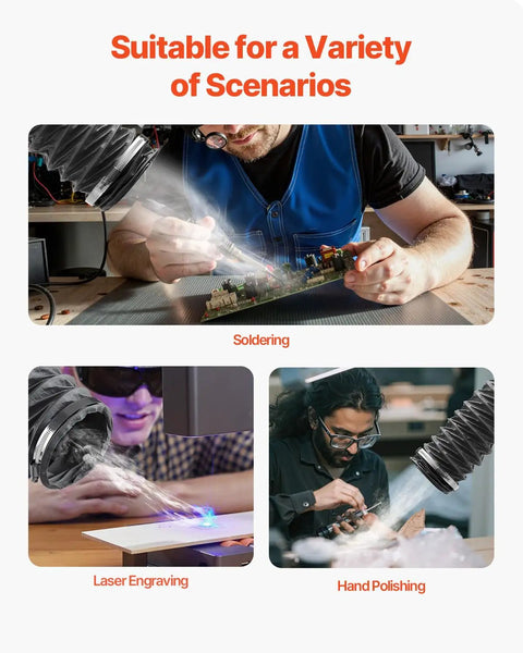 Heavy Duty Solder Fume Extractor Delivering Beast Mode Suction Power With Four Stage Filtration And Wireless Remote Control For Soldering Laser Engraving And Welding Projects in use for soldering, laser engraving and hand polishing.