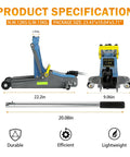 2.5 Ton Floor Jack With Portable Carrying Handle, Reflective Strip, Low Profile Hydraulic Lift From 3.35 In To 15.16 In, blue side view