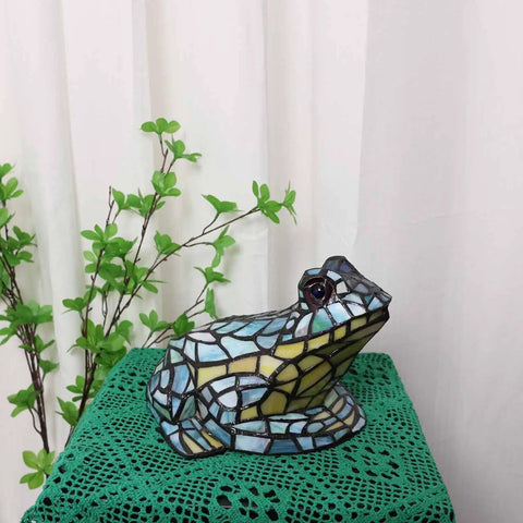 Frog Table Lamp Tiffany Style Stained Glass Accent Night Light For Home Decor And Nursery Handmade Multicolor LED Soft Glow