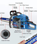 Rugged 52cc Gas Chainsaw With 18 Inch Bar And Two Stroke Power For Cutting Wood Outdoors Garden Farm Or Home Use Boss Level Gas Powered Saw With Anti Vibration Handles For Smooth Control Includes Tool Kit details