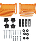 Adjustable Featherboard For Woodworking Safety On Table Saws Router Tables And Band Saws, bright orange grips and mounting hardware.