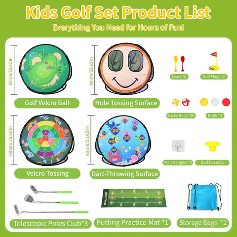 Toddler Golf Set 5 In 1 For Kids Indoor Outdoor Golf Toy With 3 Clubs Putting Mat Four Sided Chipping Net product list