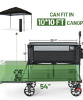 400L Large Capacity Folding Wagon With Brakes, 54 Inch Extender, side view showing dimensions under 10x10 ft canopy.