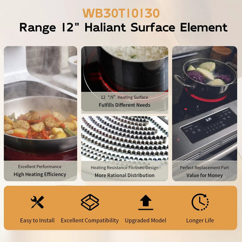 Upgraded 12 Inch Dual Radiant Surface Element Replacement For Electric Stoves, showing use in cooking and heating.