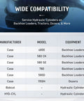 Wide compatibility chart for Gland Nut Spanner Wrench Kit For 1 To 6 Inch Gland Nuts And Hydraulic Cylinders, 4 Piece Set.