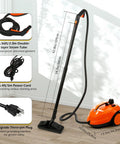 Heavy Duty 1800W Steam Cleaner Packing Five Bars Of Super Hot Vapor At 320F To Blast Away Grime Fast on display with hose and floor attachment.