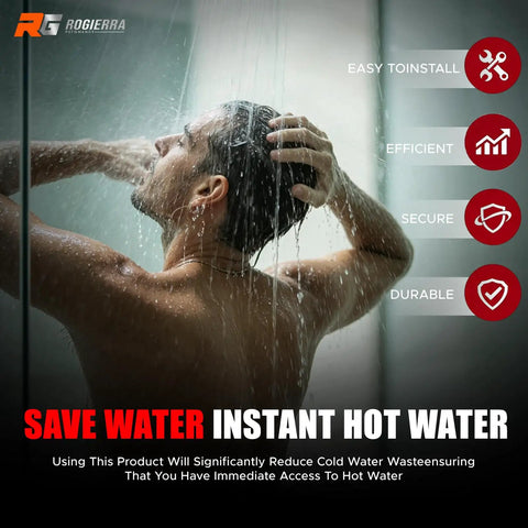 Man enjoying a hot shower demonstrating the benefits of Tough As Nails Copper Sensor Valve With Rustproof Coating Fits Premier 500800 500805 Instant Hot Water Recirculation Pump Setup Zero Drip Home And Light Commercial Grade Workhorse.