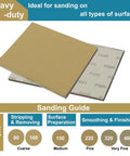 Workhorse 52 Sheet Aluminum Oxide Sandpaper Variety Pack Quarter Sheet Sandpaper for wood and metal sanding guide shown.