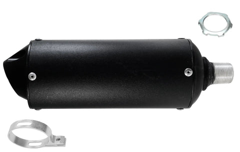 Beefed Up Performance Exhaust Muffler Silencer For Predator 212 196cc GX160 420cc 301cc GX390 98cc 6.5hp Coleman KT196 CT200U CT100U BT200X Baja Massimo MB200 Go Kart Mini Bike Engines Black showing black cylinder design with fittings