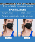 Person wearing Black KN95 Five Ply Cup Style Face Mask Breathable And Comfortable Fit With Over 95 Percent Filtration Efficiency in two wearing styles